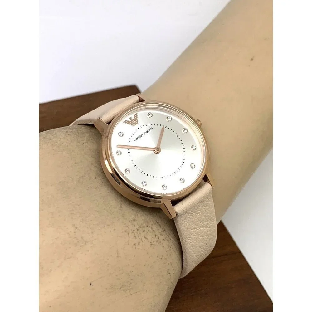 Emporio Armani Women's Watch AR2510 Quartz Rose Gold Nude Leather Strap … - Picture 6 of 14